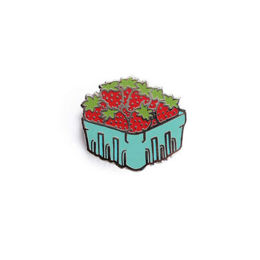 Strawberry Basket Enamel Pin - Fruit Lapel Pin // Hard Enamel Pin, Cloisonn, Pin Badge 