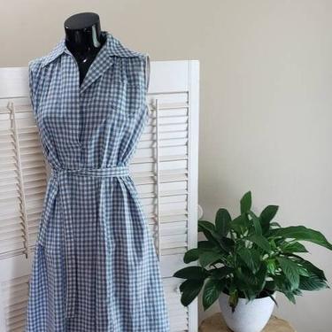 Blue Gingham Vintage 30s/40s Cotton Farm Girl Dress M/L 