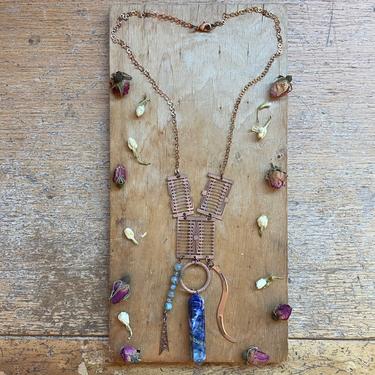 Sodalite Crystal Necklace Copper Chain Labradorite Gothic Jewelry Handmade Gifts 