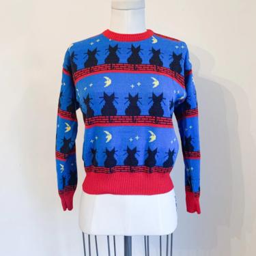 Vintage 1980s Black Cat Novelty Sweater / youth 10-12 fit on XS lady 
