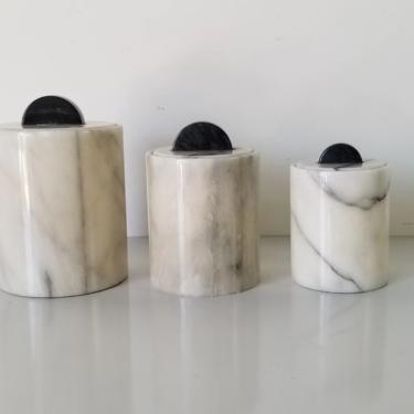 1980's Postmodern Memphis Style Decorative Marble Canister - Set of 3. 