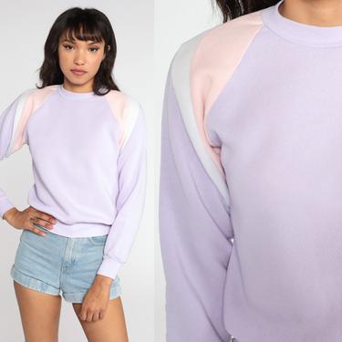 Lavender Crewneck Sweatshirt 80s Sweatshirt Raglan Sleeve Color Block Pastel Shirt Slouchy 1980s Vintage Sweat Shirt Extra Small xs by ShopExile