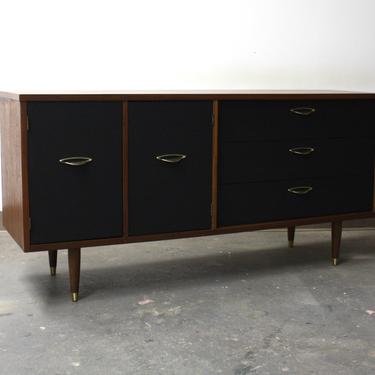 AVAILABLE**Black and Wood Mid Century Modern Credenza//MCM Media Console//Refinished Vintage Dresser//Vintage Modern Sideboard 