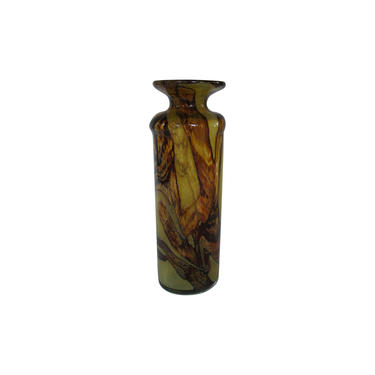 1970s Modern Murano Handblown Amber Swirl Glass Vase 