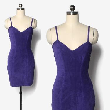 Vintage 80s Leather Dress / 1980s Grape Purple Strappy Suede Mini Dress by luckyvintageseattle