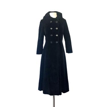 Vintage 60s black velvet princess coat with hood| Russian princess coat 