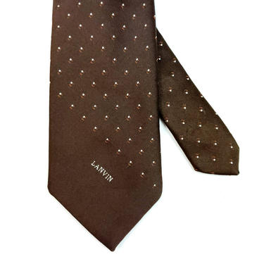 Vintage Lanvin Brown Pin Dot Tie 58&quot; - Chocolate Brown Slim Formal Necktie Tiny Polka Dot Wedding 
