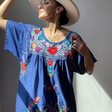 Vintage Mexican Cotton Embroidered Sun Dress 
