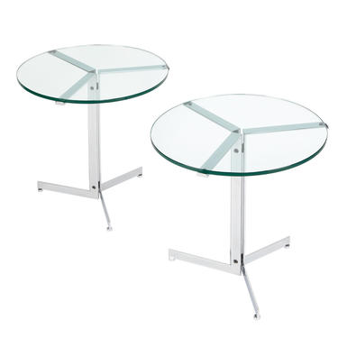 Pair Of "Alpha" Side Tables In Polished Chrome And Glass 1970s