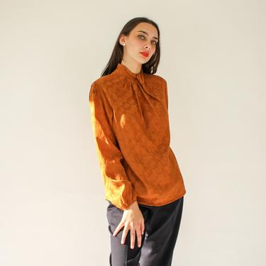 Vintage Oscar De La Renta Silk Top | Copper Geometric Diamond Silk Blouse | 1980s NWT Oscar De La Renta Designer Secretary Silk Shirt 
