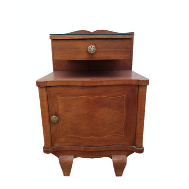 French Art Deco Vintage Floating Shelf Mahogany Inlaid Parquetry Bedside Cabinet Nightstand 
