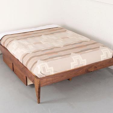 Walnut Platform Bed with Storage Drawers, Solid Wood Bed Frame, Mid Century Modern Bed 