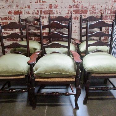 SET OF SIX LADDER BACK RUSH SEAT DINING CHAIRS