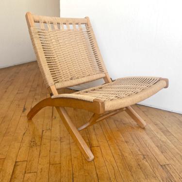 Danish Modern Folding Chair Hans Wegner Style Vintage Rope Danish Cord Neutral Decor 