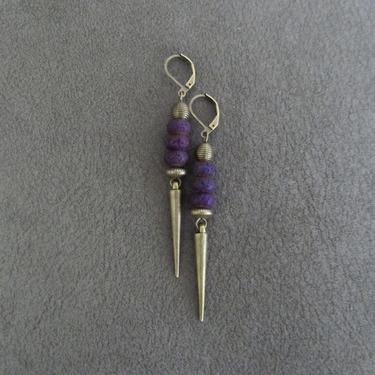 Purple agate earrings, antique brass modern earrings, unique ethnic earrings, mid century, minimalist geometric earrings, boho chic earring5 