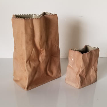 Brown Paper Bag Porcelain Vases by Tapio Wirkkala Rosenthal Studio Line Germany - a Pair 