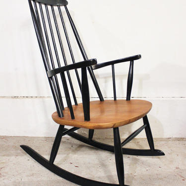 Teak and Black Lacquer rocking Chair