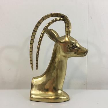 Vintage Brass Antelope Bookend Mid Century Ibex Gazelle Animal Decor Metal Mid-Century Hollywood Regency Figurine Home Office 