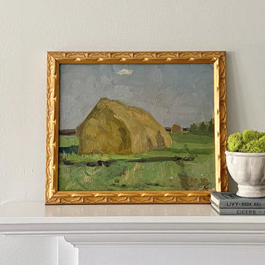 Small Impressionist Haystack Provencal Landscape Oil Painting 