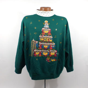 Ugly Christmas Sweater Vintage Sweatshirt Bears Noel Party Xmas Tacky Holiday size L 