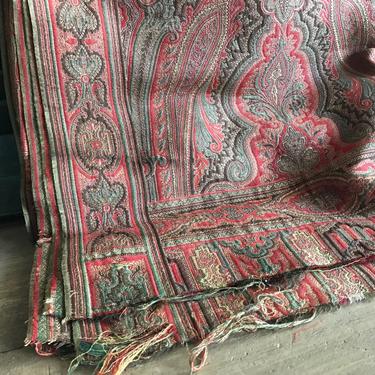 Antique Paisley Wool Shawl Throw Classic Traditional Design Finely Woven 19th C Victorian Project Fabric Damages Cutter 