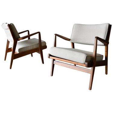 Jens Risom Walnut Lounge Chairs, ca. 1960