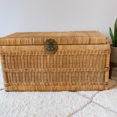 Vintage Wicker Trunk with Brass Hardware and Handles 