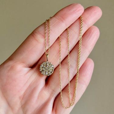 Vintage 10K Gold Pave Diamond Cluster Pendant Necklace, 18” 2g Lots of Sparkle 