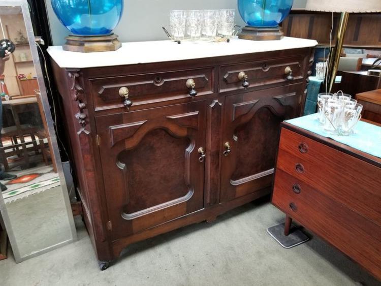                   Antique bar height credenza with original marble top