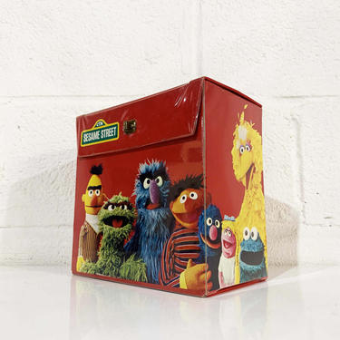 Vintage Sesame Street 45 Box Record Case Holder Platter-Pak Amfile Storage Muppets Retro Vinyl Records Music Colorful Plastic Handle Henson 