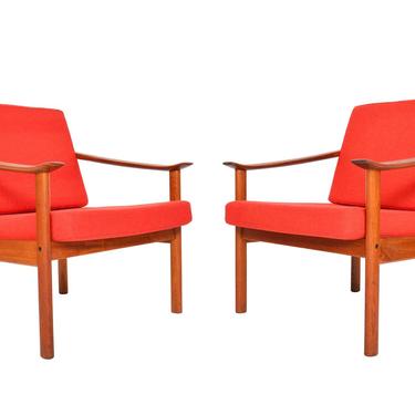 Pair of Kai Lyngfeldt Larsen Teak Danish Mid Century Modern Lounge Chairs 