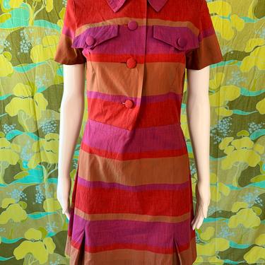 1960's Red + Purple Striped Dress