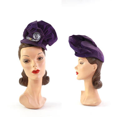 40s style 'halo' cocktail hat in silk velvet with pansies made to order