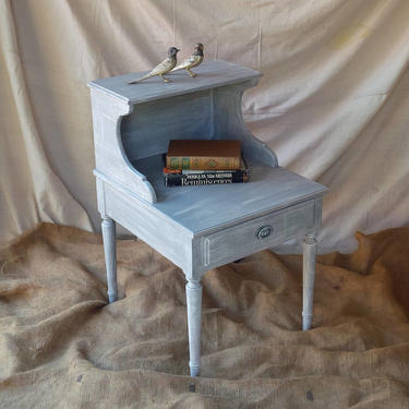 Nightstand / Accent Table in Grey Wash Distress Finish Vintage Coastal Beach Cottage Shabby Chic Poppy Cottage Painted Furniture 