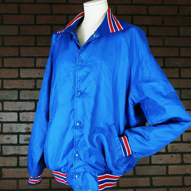 Vintage Nammets Mens Blue and Red Bomber Varsity Sport Jacket Size Large 