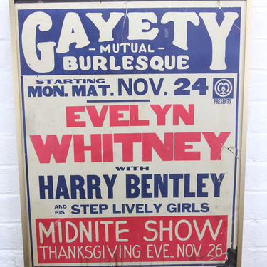 Gayety Mutual Burlesque 1920s Screen Printed Poster - 18.25&amp;quot; x 23.25&amp;quot; 