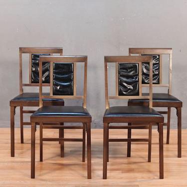 Leg-O-Matic Mid Century Walnut &amp; Vinyl Folding Chair