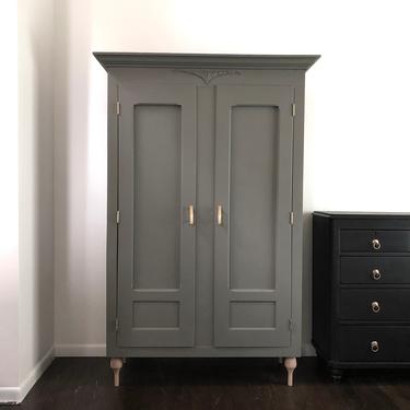 Antique gray wardrobe with brushed brass pulls-local pick up only 