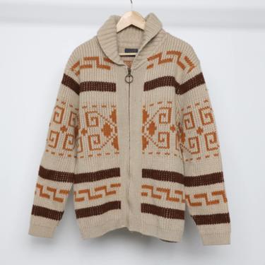 vintage men's PENDLETON brand mid-century zipper COWICHAN sweater jacket 1950s 60s thick cardigan -- men's size large 