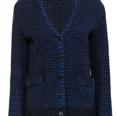 Tory Burch - Blue & Black Waffle Knit Merino Wool Cardigan Sz S