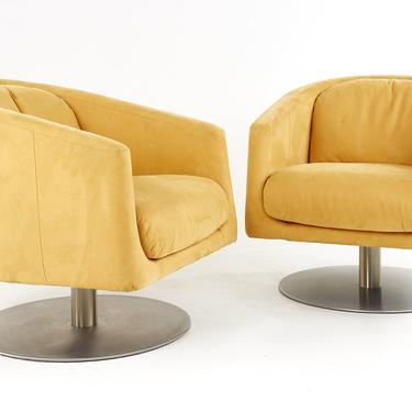 Natuzzi Mid Century Italia Chrome Base Swivel Lounge Chairs - A Pair - mcm 