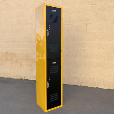 Vintage Vertical Locker Cabinet, Refinished in Yellow Ochre
