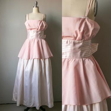 1980s Dress Satin Striped Pink Gown XS 
