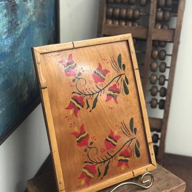 Free Shipping Vintage MCM Hand-Painted Tulips on Wood 