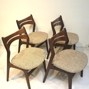 Mid-Century Modern Set of 4 Erik Buck Model #310 Upholstered Teak Dining Chairs 