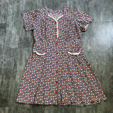 Early 1940s day dress . vintage 30s 40s cotton dress 