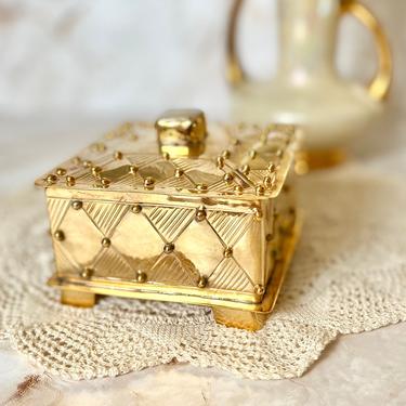 Modernist Brass Trinket Box, Abalone Shell Inlay, Geometric Design, Vintage  Jewelry Box 