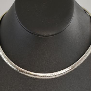 Heavy 90's Italy 925 silver domed omega chain rocker necklace, big geometric sterling choker 
