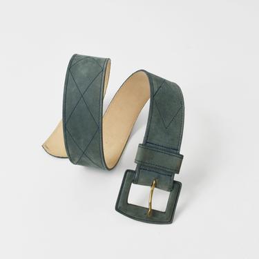 vintage slate blue wide leather belt, size S / M 