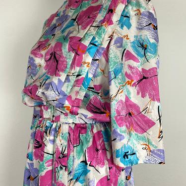 vintage 1980s multicolor fleur blouson dress size large/xl 